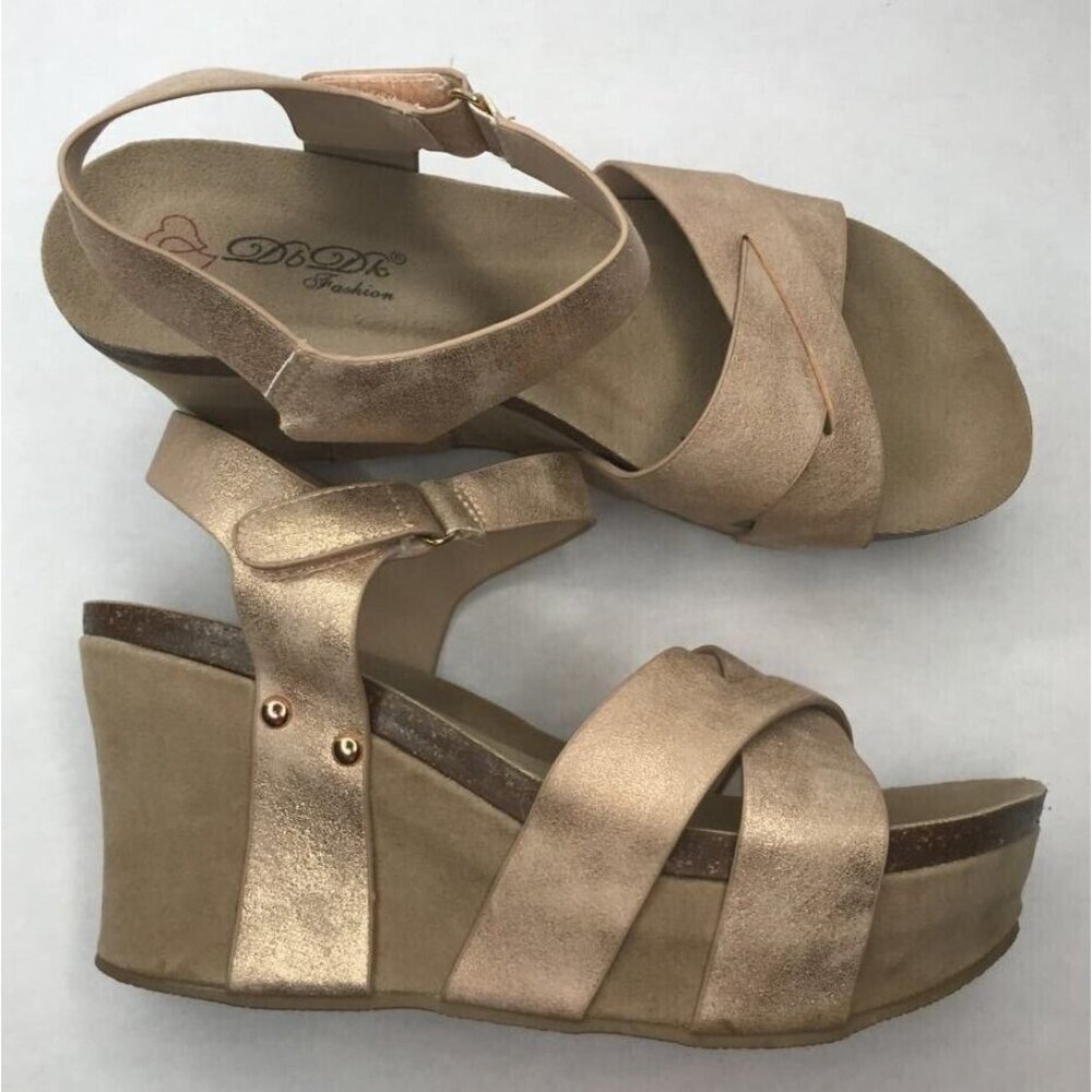 DbDk Platform Wedge Sandals Womens 8.5 Multicolor Ankle Strap Ultra High Heel